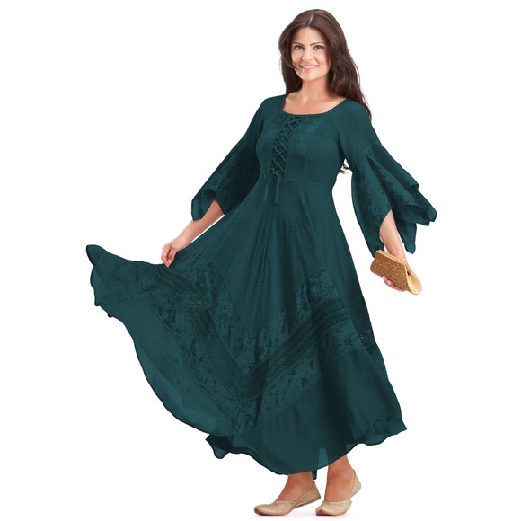 HolyClothing Green Belladonna Embroidered Dress Plus Size 3X Renaissance Cosplay - Picture 2 of 10